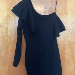 Express One-Sleeve Little Black Dress